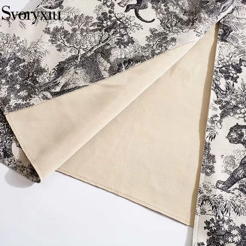 Svoryxiu Designer Brand Forest Animal Print Long Trench Coat Women's Fashion Long Sleeve Double-Breasted Winter Overcoat Outwear