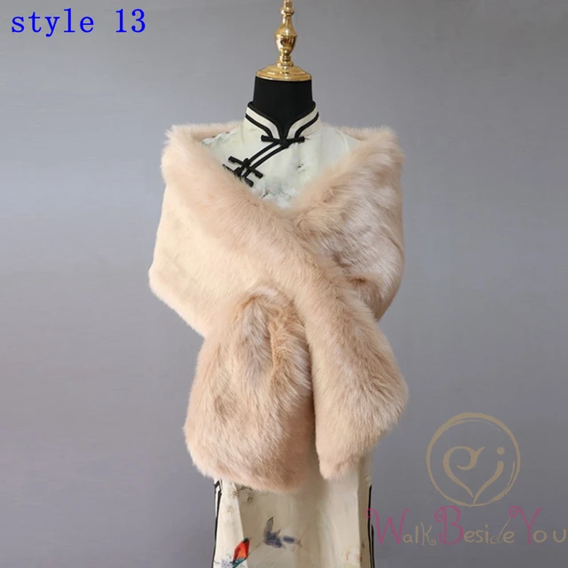 Women Fur Capes Champagne Wedding Bolero Faux Fur Stole Bridal Jacket Formal Party Shrug Walk Beside You Cape De Mariage style13