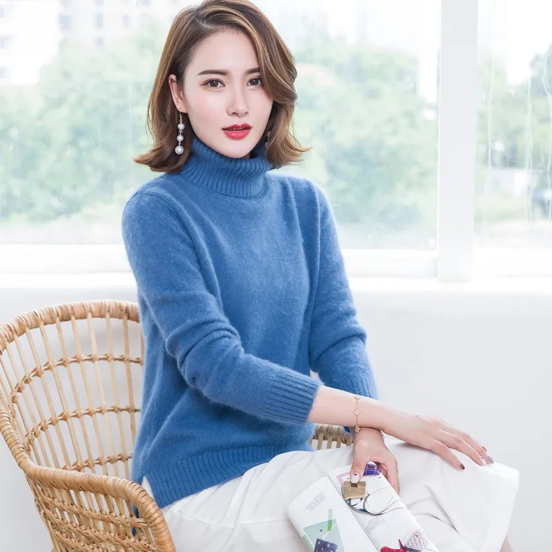 2021 Fall Winter Clothes Women 100% Mink Cashmere Pullover Sweater Pink Knitwear Woman Long Sleeve Turtleneck Jumper Wool | Женская