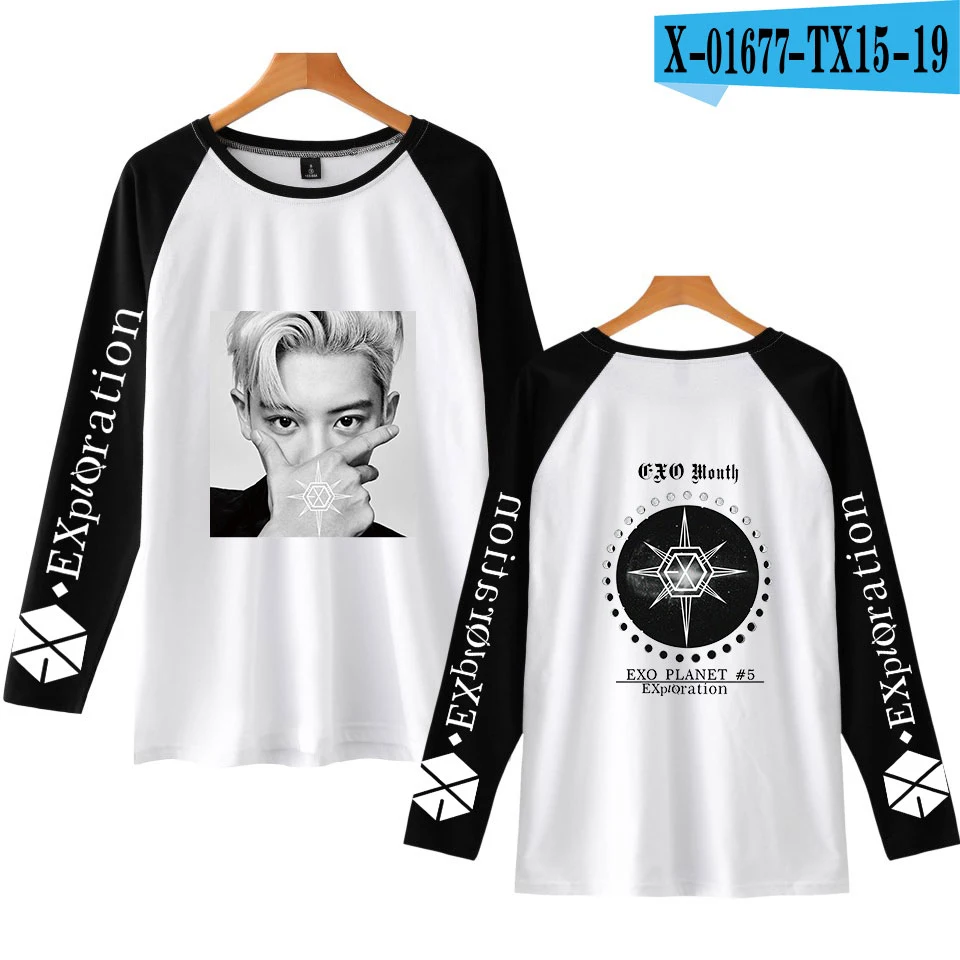 Горячая EXO PLANET#5 Футболка Harajuku с длинным рукавом и принтом для женщин EXO PLANET#5 Футболка Высокое качество Новые повседневные футболки с круглым вырезом - Цвет: B