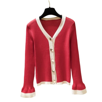 

2020 New V-Neck Knitted Bottom Women Sweaters And Cardigans Lady Solid Elegant Loose Outwear Coat Tops