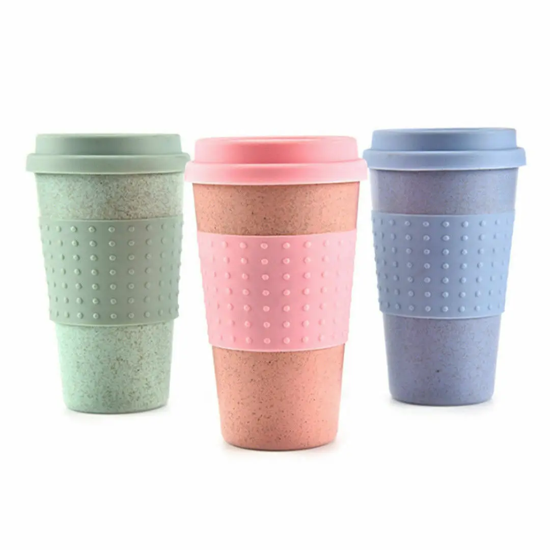 

1Pcs Eco-friendly Coffee Tea Cup New Fashion Wheat Straw Travel Water Drink Mug with Silicone Lid Drinking Mugs Hot Dropshipping