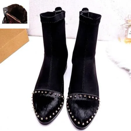 Black Short plush Новинка; эластичные сапоги; модные женские сапоги В рыцарском стиле; сезон осень-зима; кожаные узкие сапоги martin; Сапоги выше колена с острым носком - Цвет: Black Short plush