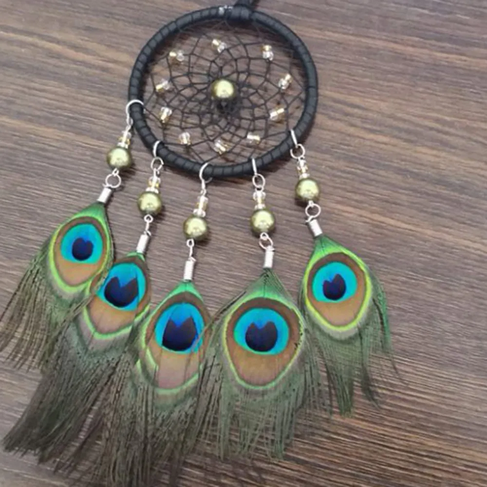 1pc New dream catcher charm peacock retro home gift Feather Bead Hanging Decoration Ornament Gift