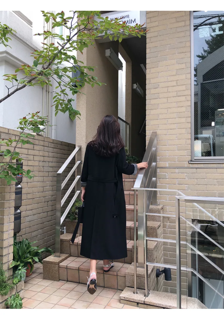 Весеннее женское длинное пальто с отложным воротником Harajuku женский черный бежевый плащ Casaco Feminino Abrigo Mujer Тренч Femme