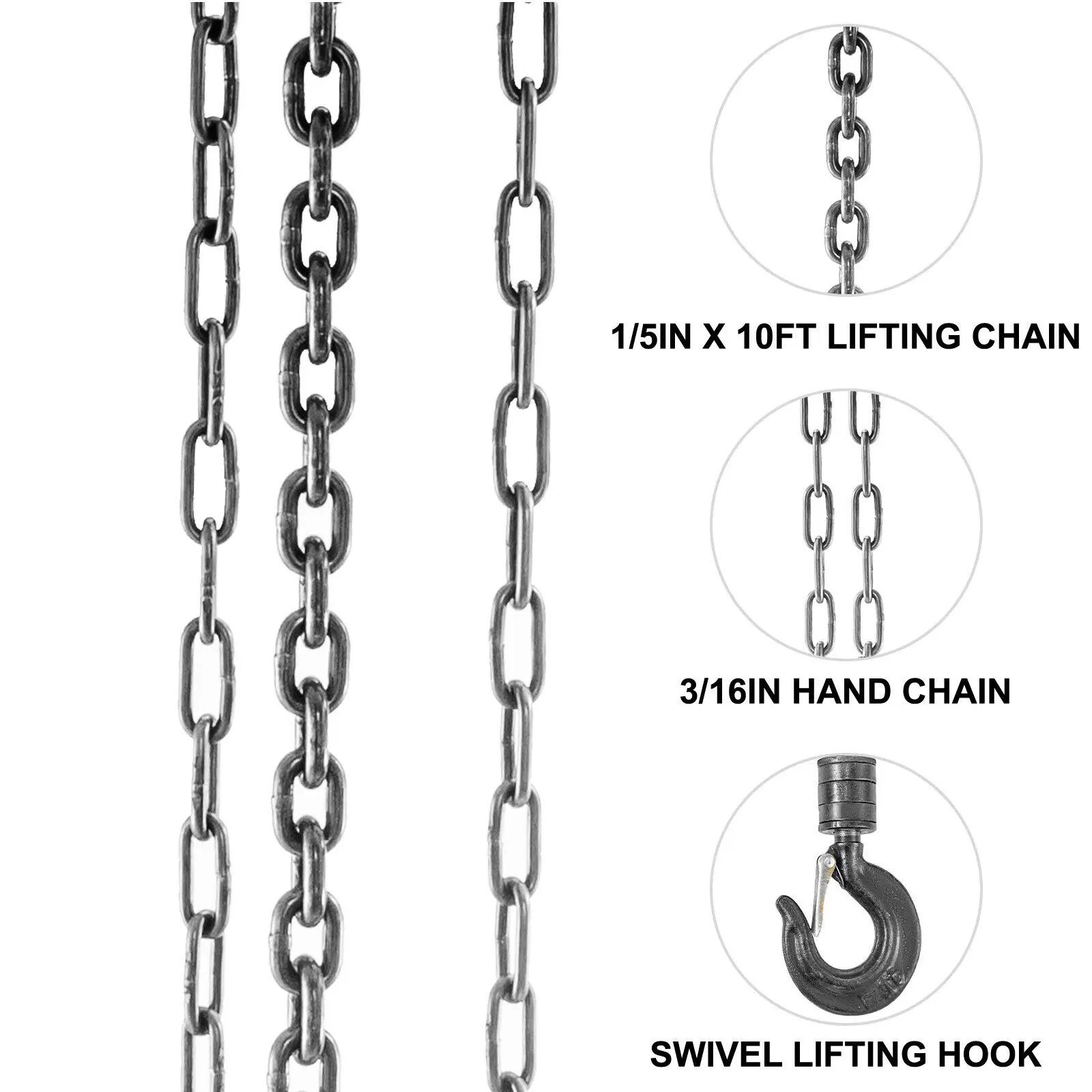 VEVOR 0.5/1/2/3T Chain Hoist Anti-Rust Manual Chain Block 10/20FT 3m/6m with Two Hooks - Image 6