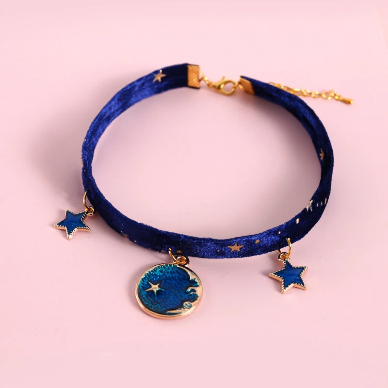 Pet Collar Velvet Bronzing Star Adjustable Necklace For Cats Puppy Fishbone/Sakura/Starry Sky Collar Chic Pets Supplies Accessories