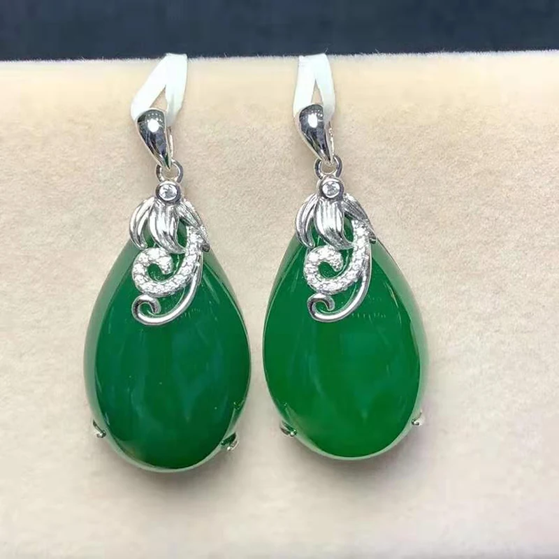 Natural S925 silver inlaid jade necklace pendant