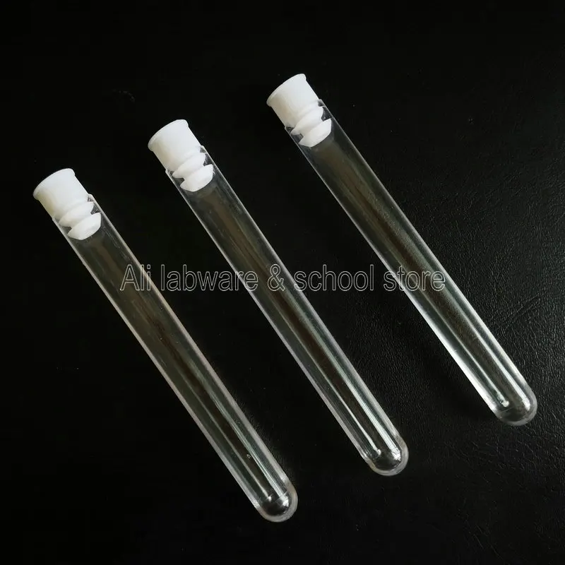 

100pcs 12*100mm Lab Plastic Test Tubes With White Color Push plugs caps, School Lab Supplies
