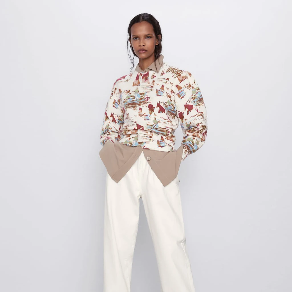 ZA Осенняя мода Boho теплый свитер с леопардовой раскраской Женский Повседневный Свободный пуловер Повседневный этнический теплый женский осенний свитер