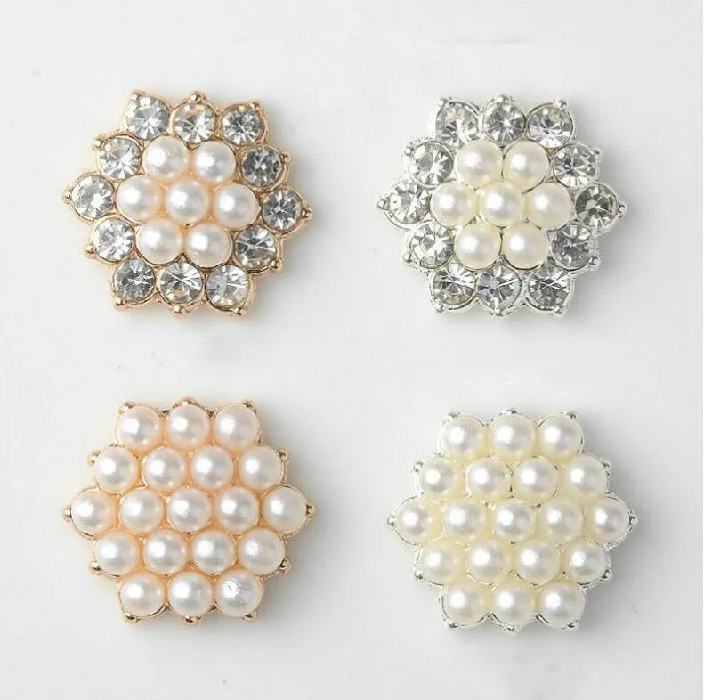 

10pcs/lot gold/silver hexagon alloy pearl rhinestone embellishment ornament buttons hair bow DIY decoration accessories