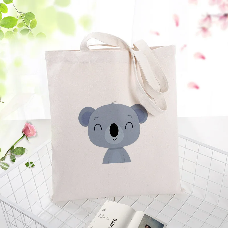 Вместительная сумка для покупок из холста, Сумка с милым животным узором, Повседневная сумка с текстовым принтом DIY, Логотип на заказ, Экологичная многоразовая утилизация