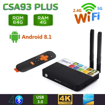 

2019 CSA93 Plus Android 8.1 TV Box 4GB RAM 64GB ROM 2.4G 5G WiFi Bluetooth 4.0 Smart Set Top Box RK3328 H.265 4K HD Media Player