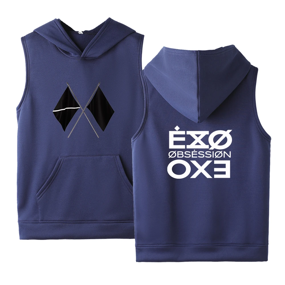 

EXO New Album OBSESSION Hooded Men Women Sleeveless Hoodies Hoody Kpop Sweatshirt Fleece Streetwear Unisex Pullover Clothing