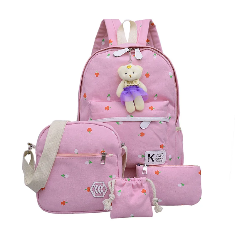 

2017 New Style Fashion Korean-style Casual Canvas Women's Backpack Cool GIRL'S Picture-in-Five-Piece Backpack Schoolbag