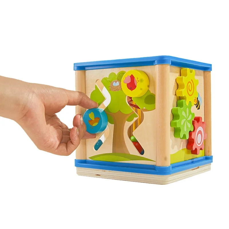 Multifunctional Activity Cube Block Kids Toys Baby Early ducational Wooden Bead Maze Shape Sorter Toys for Children