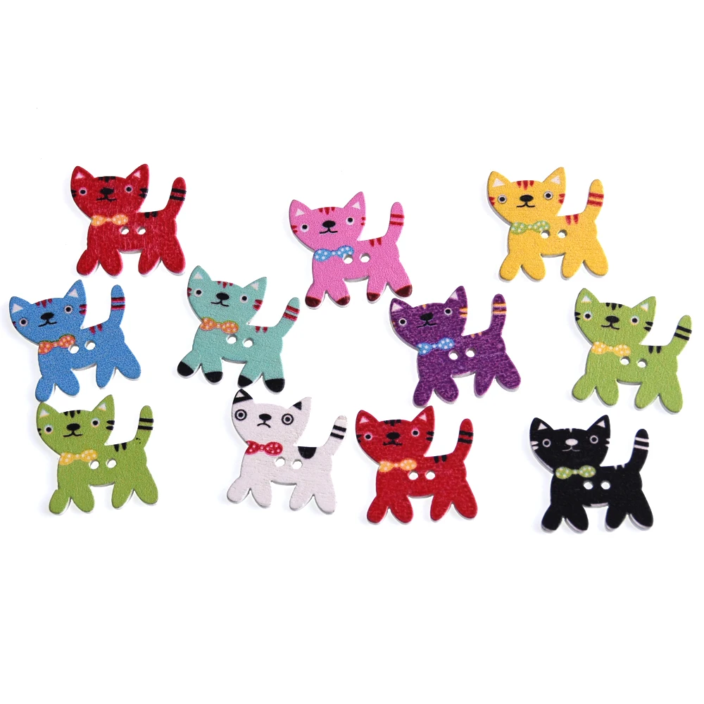 Cartoon cat Muilt деревянные пуговицы для шитья с животными, скрапбукинг, ремесло, одежда для рукоделия, поставка, 2 отверстия, цвет в случайном порядке, 5-30 мм, новинка, 50 шт - Цвет: Cartoon cat