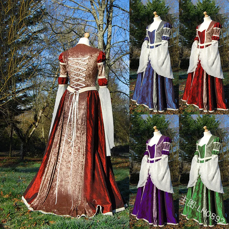 

New Hot Renaissance Medieval Costume Adult Fitted Bodice and dress Halloween Carnival Cosplay Costumes for Women S-5XL