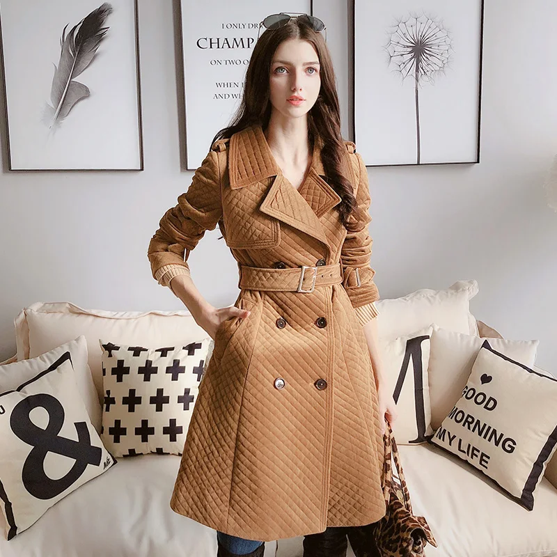 Beste Dabuwawa Vrouwen Nieuwe Elegante Slanke Warme Geul Windjack Double Breasted Moto Sytle Lange Trenchcoat Uitloper Vrouwelijke D18CTC022