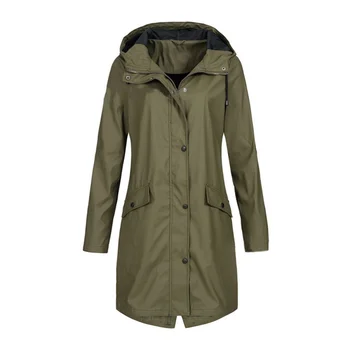 

Women Solid Rain Jacket Outdoor Hooded Waterproof Long Coat Overcoat Windproof Plus size long warm hooded