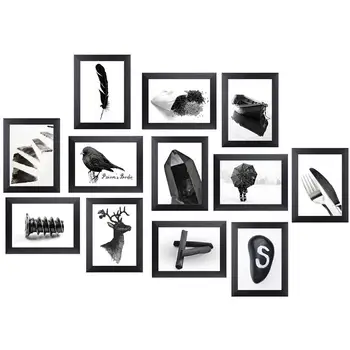 

HOMEMAXS 12PCS Picture Frames Set Wall Gallery Kit with Hanging Hook Frame Holder and No Trace Nail 5x7 inches (Black)