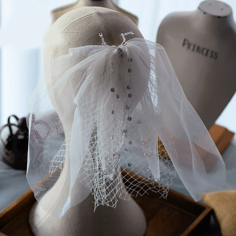 

New Mori Fairy clip style Simple Cute hair Ornament Veil wedding hair wear women