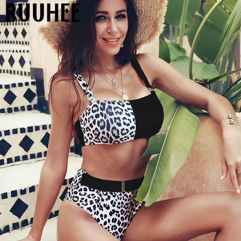 Бренд ruuhee новый бикини для женщин купальный костюм набор бикини с леопардовым узором ванный комплект Push Up Летняя с высокой талией пляжная
