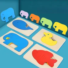 

Montessori Multi layer Wooden Puzzle Early Childhood Education Children Cartoon Animal Puzzle Building Block Toy