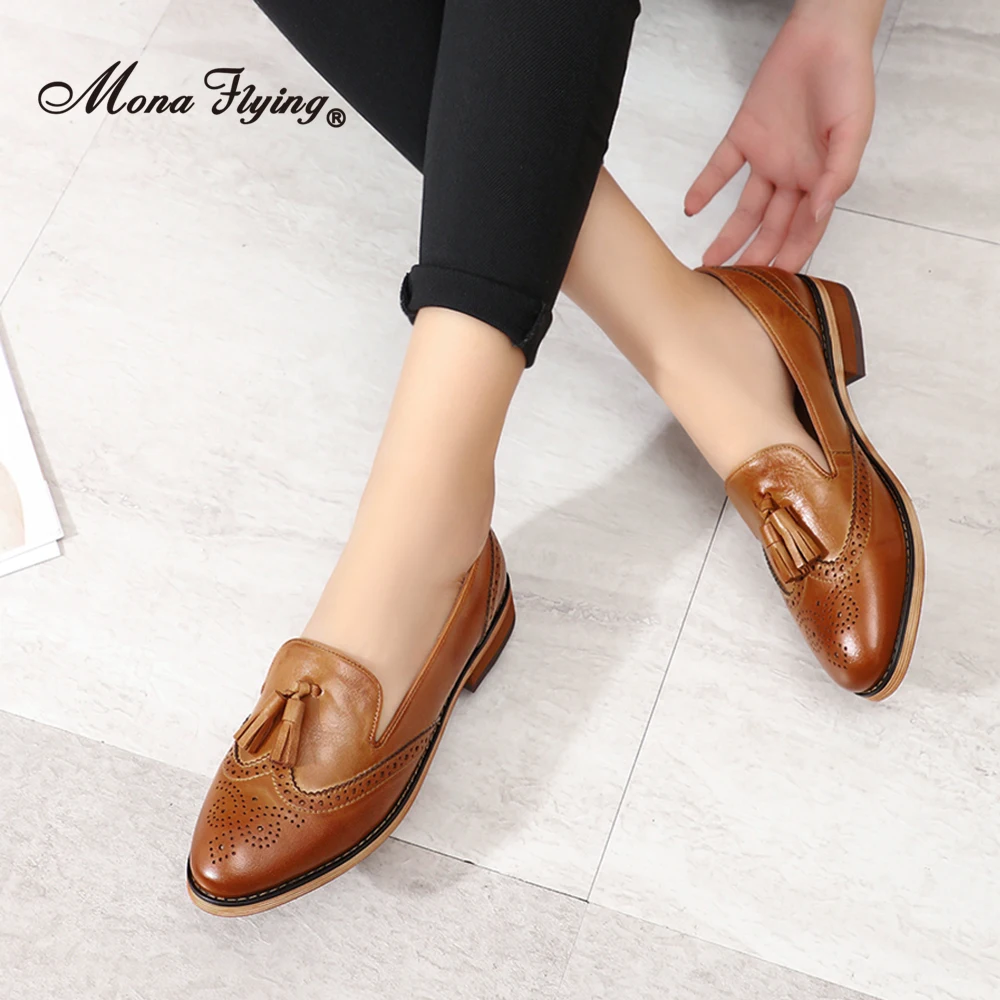 Mona Flying Women Genuine Leather Slip-on Tassel Penny Loafer Designer Loafers Casual Flat Driving Shoes for Ladies H618-1