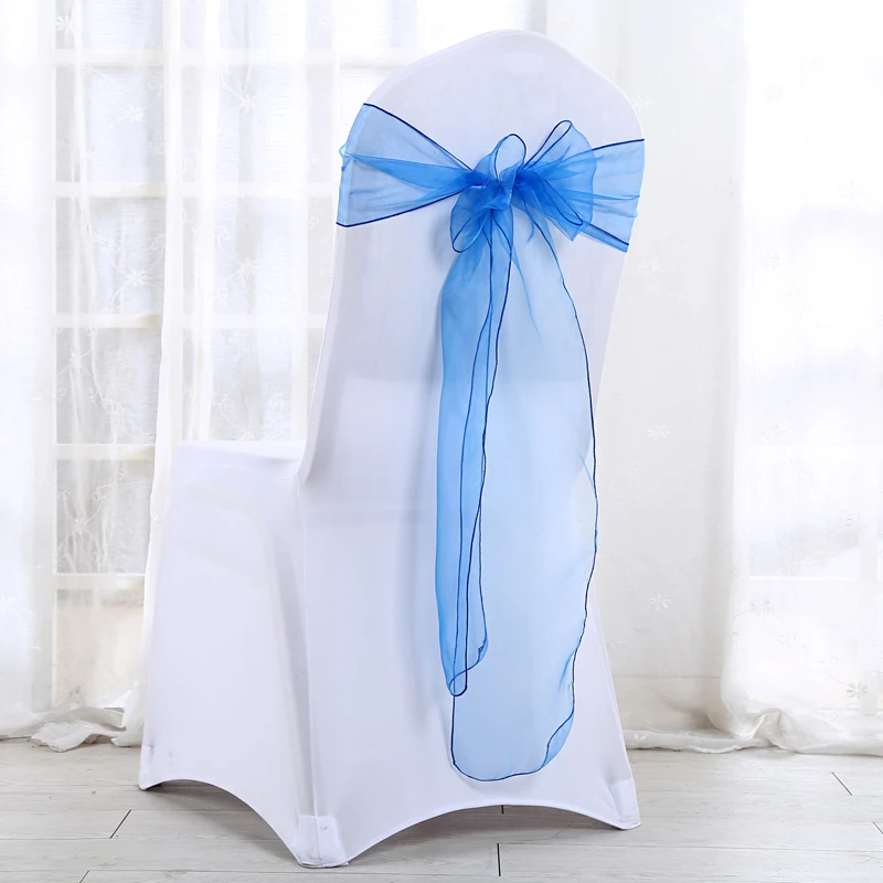 Royal blue 50pcs/set Organza High Quality Chair Sashes Wedding Chair Knot Cover Decoration Chairs Bow band Belt Ties For Weddings Banquet - Цвет: Royal blue