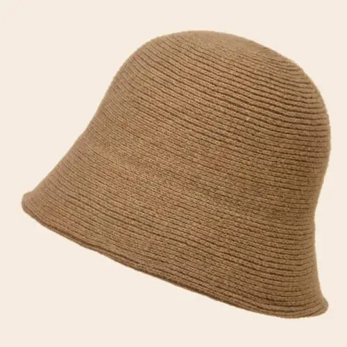 white bucket hat Women Solid Color Wool Bucket Hat Drawstring Fisherman Vintage Knitted Basin Cap female bucket hat Bucket Hats