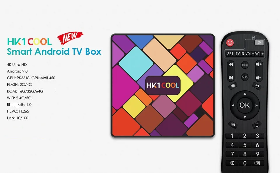 2pcs/lot HK1 Cool Android TV BOX RK3318 Quad-Core 64bit Penta-Core Mali-450 GPU with Large Storage 4gb 128gb