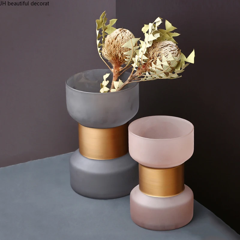 

Gold-plated Dumbbell Shape Geometric Glass Vase American Living Room Vase Decoration Ornaments Light Luxury Home Decoration
