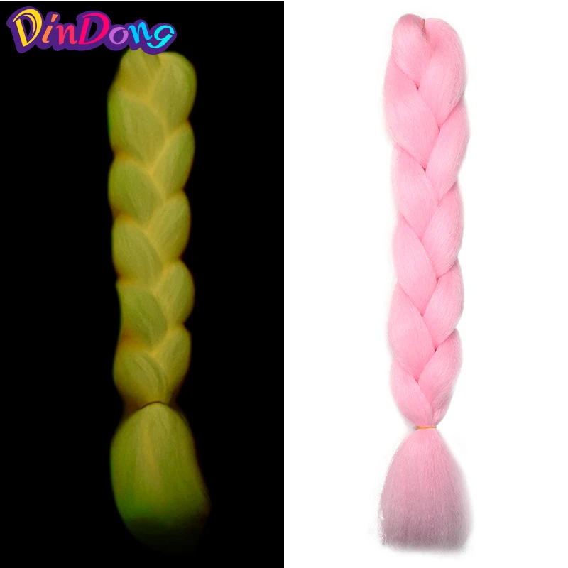 DinDong Jumbo Braid 24 дюйма Сияющие волосы в темноте 100 г Светящиеся синтетические мягкие косы Розовый Синий Зеленый Фиолетовый - Цвет: Розовый