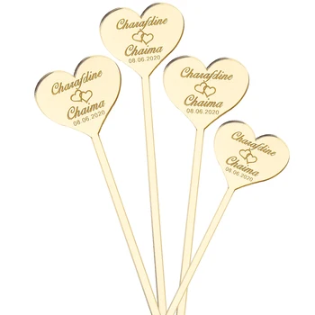 

10*Personalized Heart Cocktail Stirrer Custom Name Swizzle Stir Stick Wedding Bridal Shower Party Table Decor Bachelorette Tag