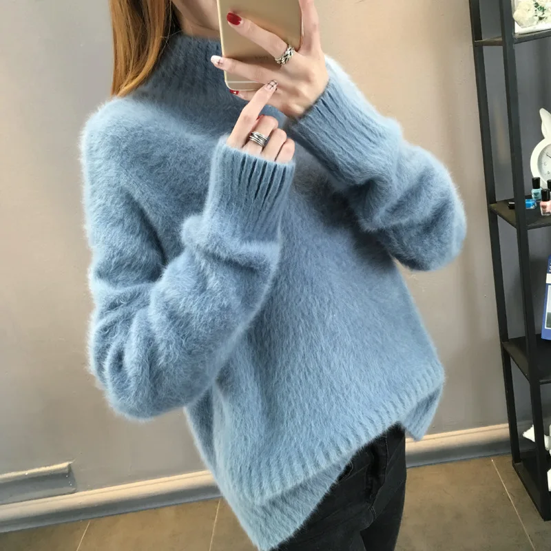 

Autumn And Winter New Style Loose-Fit Mock-Neck Pullover Sweater Women's Outer Wear Students Base Sweater Korean-style Thick WOM