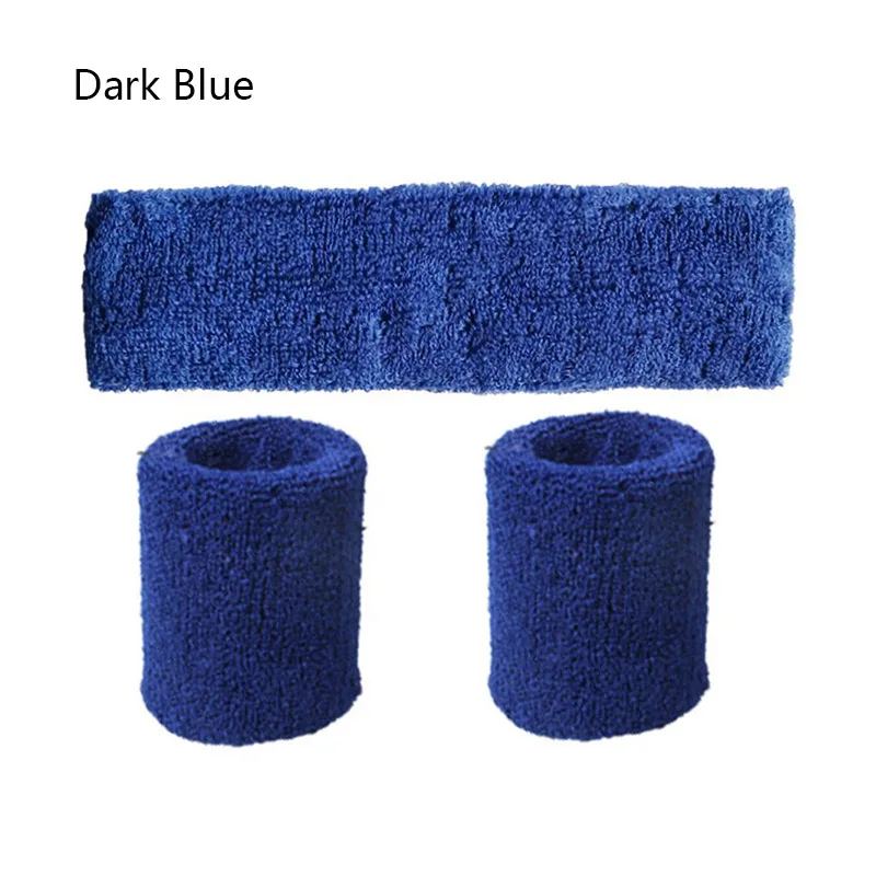 dark blue Унисекс Полиэстер Эластичный Браслет повязка на голову набор сплошной цвет дышащий спортивная баскетбольная повязка на голову спортивная одежда поддержка запястья - Цвет: dark blue