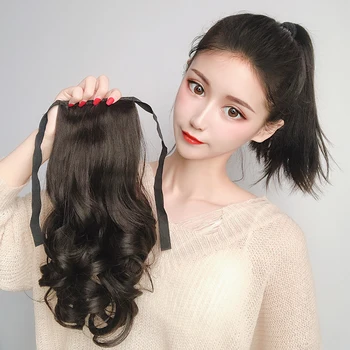 

Curly Drawstring Ponytail Black Brown Synthetic Fake Hair Heat Resistant Hairpiece Clip In Pony Tail Extension Women