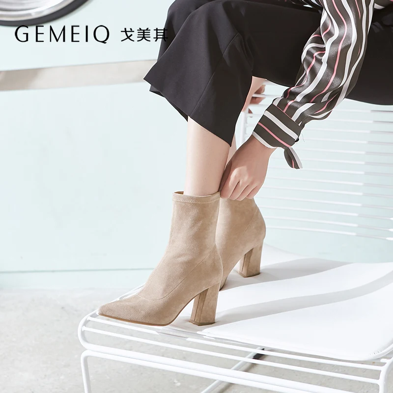 GEMEIQ/2019 г. Новые зимние женские сапоги короткий ролик на высоком каблуке пикантные