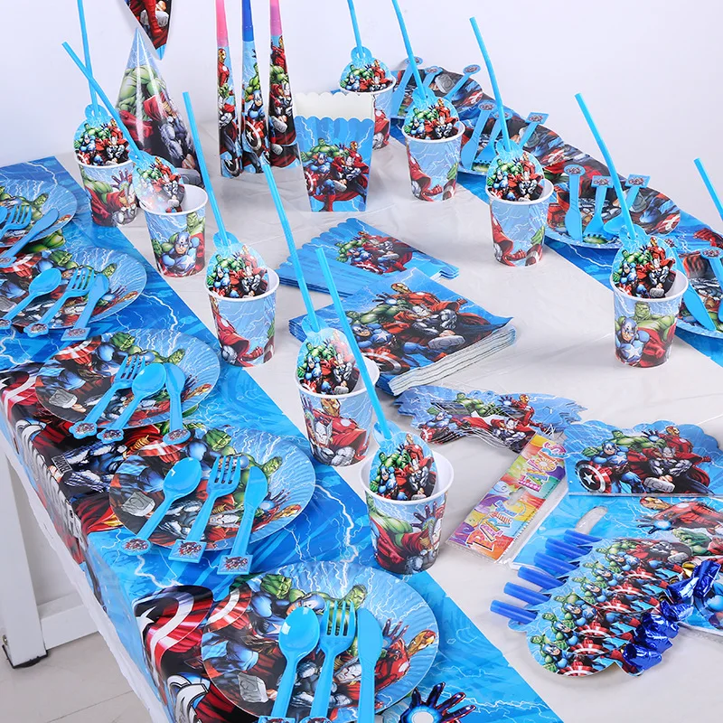 

147Pcs The Avengers Baby Shower Boys Birthday Decoration Wedding Event Party Supplies Various Tableware Sets For Kids