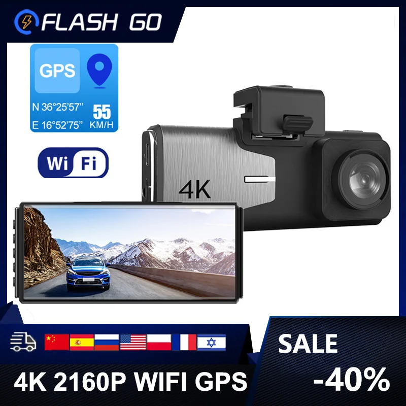 Видеорегистратор автомобильный 4K GPS Wi-Fi IPS 2160P 2 камеры | Автомобили и мотоциклы