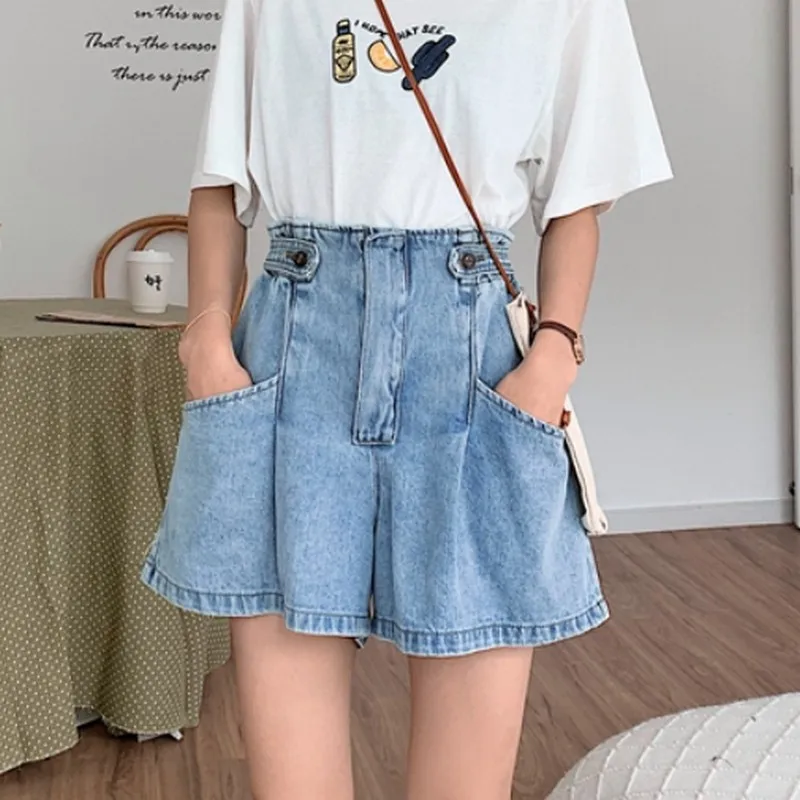 Summer Women's Denim Shorts New Plus Size Female Wide Leg Shorts L-4XL Blue Fashion High Waist Short loose clothes - Цвет: Синий