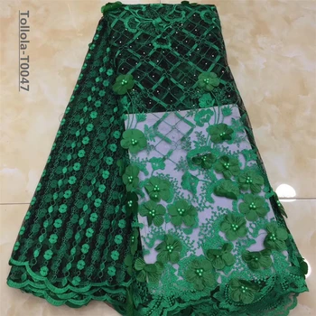 

Green African 3d flower lace embroidered fabric 2019 sequins Nigerian fabrics high quality party french net tulle mesh laces