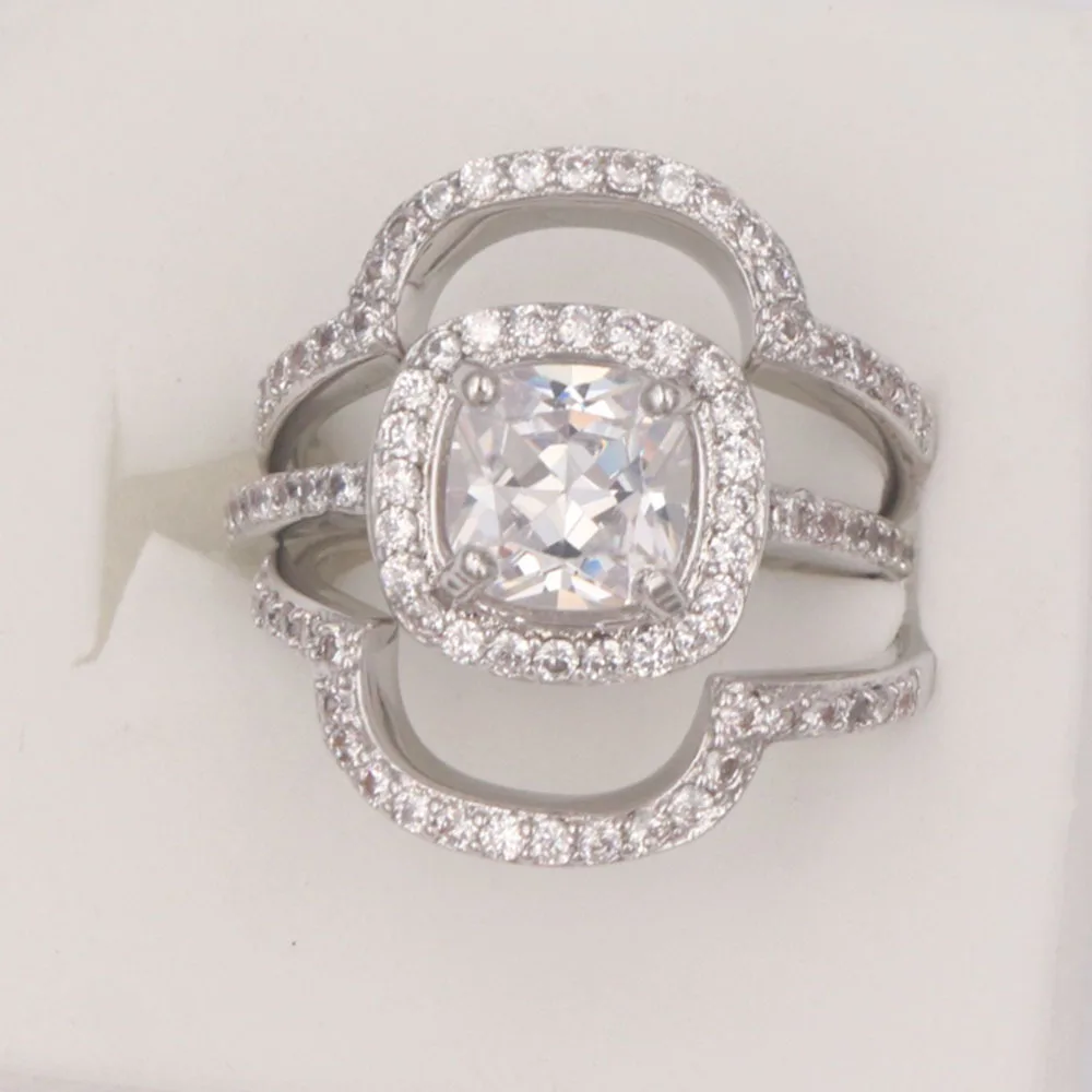 3 PCS/set Fashion Engagement Zircon Crystal Rings Set For Women Accessories Wedding Ring Girl Jewelry Party Gift