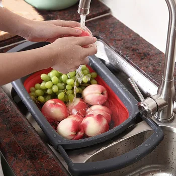 

Foldable Drain Basket Collapsible Fruit Vegetable Washing Container Portable Folding Picnic Basin with Water Leaking Function