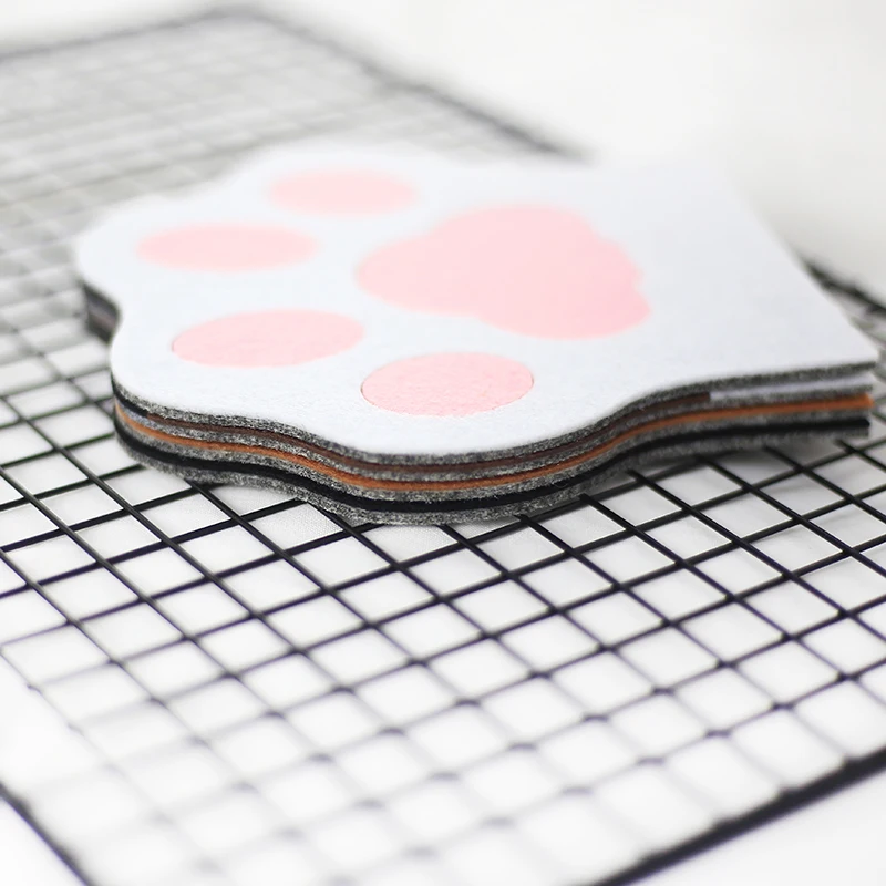Creative Felt Coasters Cat Claw Absorbent Placemat Animal Style Soft Insulation Cup/Mug Tea Coaster Desktop Decor 5pcs