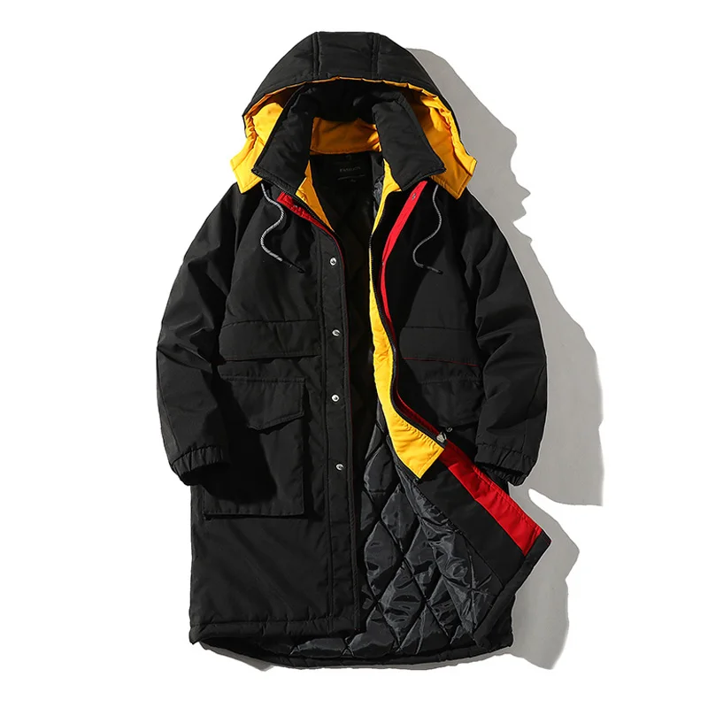 

Fake Two-piece Stitching Coats Winter Men Windbreaker Cotton Jackets Warm Couple Cotton Coats Long Windproof Jacket Coat Men