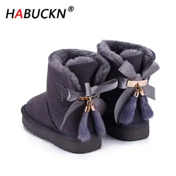

HABUCKN 2020 Hot Australian Leather Fashion Girls Winter Snow Boots Winter Warm Children's Shoes Pendant Tassel Evening Shoes