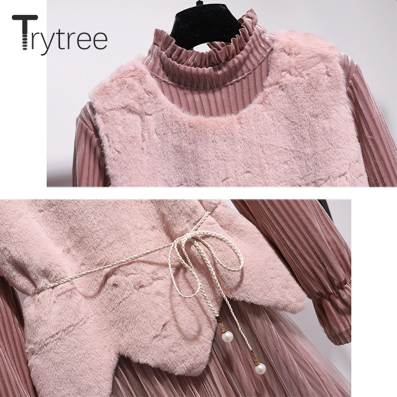 Осенне зимний комплект из двух предметов Trytree 2020 повседневная плиссированная