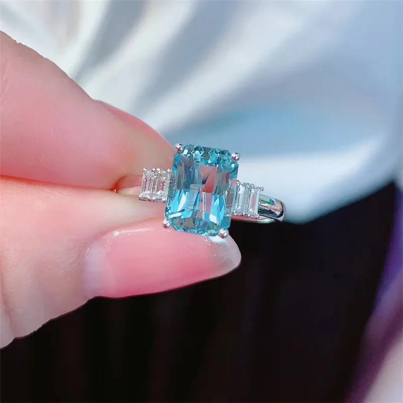 Nuovi Gioielli Moda Temperamento Rettangolare Poco Profondo Mare Blu Imitazione Topa Pietra Tesoro Anello Di Apertura Femminile